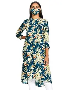 BIBA Women Rayon Straight Fit A-Line Printed Kurta Dress