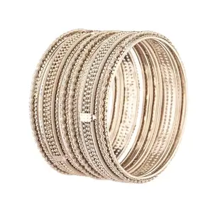 Amazon Brand - Anarva Oxidized Metal Ball Bangles Jewelry for Women (6 Pcs), Size-2.4