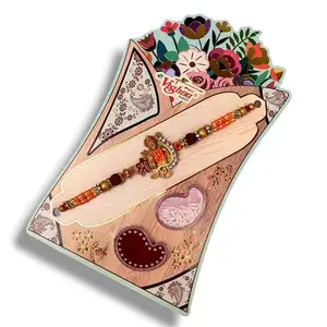 Shri Ram Ji Rakhi for Brother, Bhai, Bhabhi with Roli Chawal, Traditional Design, Orange and Gold Beads, Pack of 1 (Ram Lalla)