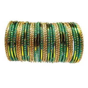 Luxurious Green fancy bangle set for Girls and Women, Fancy bangle, Rajasthani bangle, Afghani bangle (2.5)