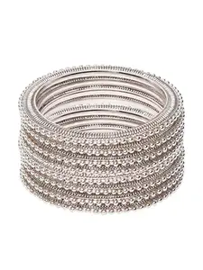 OOMPH Jewellery Combo of 8 Oxidised Silver Bangle Set for Women & Girls Stylish Latest - Size 2.6 (2P-BBA3_Z3)- For Women & Girls Stylish Latest