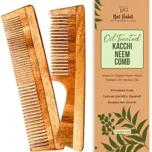 Neem Wood Comb | Herbal Natural Wooden Comb for Hair Growth, Dandruff Control & Healthy Shiny Hair | Eco-Friendly Neem Comb for Men, Women & Kids