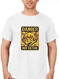 DUDEME Demon Slayer Zenitsu Thunder Breathing Anime T Shirt, 100% Cotton Naruto, Jujutsu Kaisen, Goku, Gojo, Attack on Titan One Piece T Shirt Anime Printed T Shirts (Medium, White)