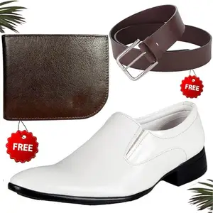 Attractive Trendy Formal Shoes/Party Shoes/Shoes Combo with Free Wallet & Belt for Men and Boys (BAZAAR3606_TCC-BR-2004) Multicolor