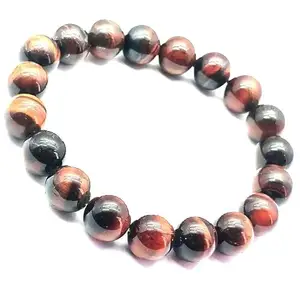 RRJEWELZ 10mm Natural Gemstone Red Tigers Eye Round shape Smooth cut beads 7 inch stretchable bracelet for women. | STBR_RR_W_02431