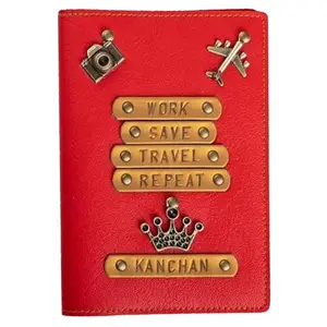 The Junket Personalize Passport Holder for Men & Women (Red) Customized Travel Organizer with Quote & Charm | PU Leather Handcrafted Valentines Gift for Boyfriend & Girlfriend