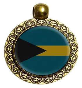 Bahamas National Flag Pendant Necklace Chain Locket with Hook (1 Piece) | 25mm Round Alloy Steel | Imported from Thailand