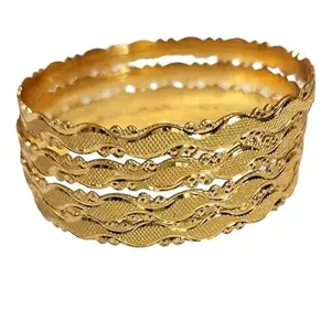 SGN FASHION Brass 4-Piece Bangles Micro Gold Plated Daily Use Bangles (Size 2.10)