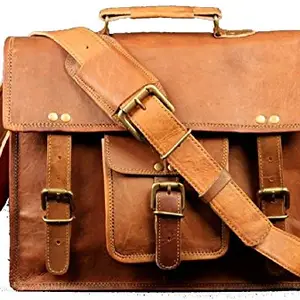 ZNT BAGS Unisex Vintage Leather Laptop Messenger Bag (Dark Brown)