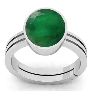 RRVGEM Emerald Ring 7.00 Ratti Certified Unheated Untreatet Natural Natural Emerald Ring Silver Plated Adjustable Ring Certified AA++ Natural for Man and Women(Lab - Tested)
