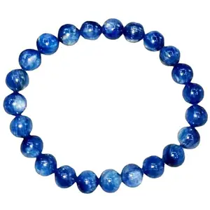 RRJEWELZ 8mm Natural Gemstone Blue Kyanite Round shape Smooth cut beads 7.5 inch stretchable bracelet for men. | STBR_RR_M_02146