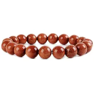 RRJEWELZ Natural Goldstone Round Shape Smooth Cut 10mm Beads 7.5 inch Stretchable Bracelet for Healing, Meditation, Prosperity, Good Luck | STBR_03522