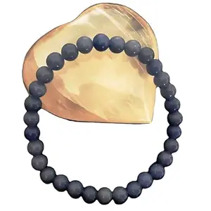 RRJEWELZ Natural Angelite Crystal Round Shape Smooth Cut 6mm Beads 7.5 inch Stretchable Bracelet for Healing, Meditation, Prosperity, Good Luck | STBR_00705
