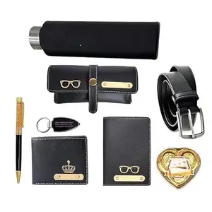 Flamingo Creativity Personalized Leather Wallet Gift Set with Glasses Case, Keychain, Passport Cover,Bottle and Others