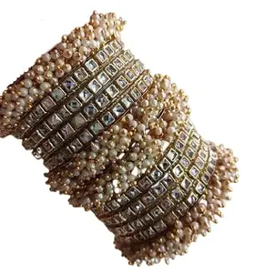 Generic latest fashion art kundan stones beaded brass bangles for women and girls (2.8)