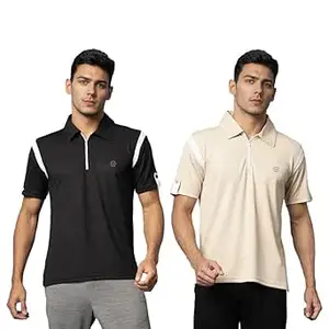 CHKOKKO Gym Tshirt for Men Workout Activewear Man T-Shirts Polo Neck Zipper Regular Fit Half Sleeves for Sports Running Yoga Training Activities