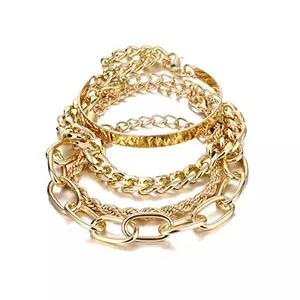 Jewels Galaxy Gold Plated Set of 4 Stackable Bracelet Set for Women and Girls (CT-BNG-49184)