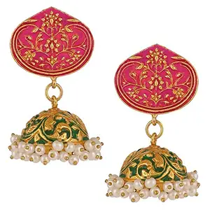 Swasti Jewels Bollywood Collection Brass and Pearl Jhumka Earrings for Women, Pink