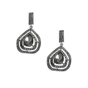 SOHI Women's Rhinestone Abstract Drop Earrings - Chrome Colour For Casual Wear | Alloy Meterial | Push Pin Closure | Artificial Stone Earrings | Drop Earrings For Woman & Girls