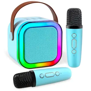 TOYLOGY ENTERPRISES Mini Karaoke Machine for Kids,Portable Bluetooth Speaker with 2 Wireless Microphones for Kids Adults,MP3 Music Player Fun Birthday Gifts for 4-12 Years Teens Colorful Lights Girls Boys (Blue)