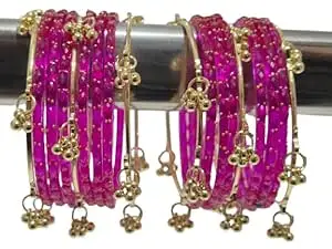 kashmiri ghangharoo glass bangle Set For Women And Girls | Light Weight Bangles | Traditional Transparent Fancy Glass Chudi Set for Wedding, Party (18 Bangles)
