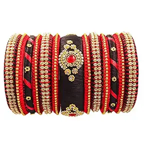 Generic Thread Trends Silk Thread Bangle Set Black and Red Color for Women (Set of 13 Bangles) (2/12)