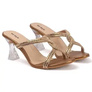 NV Style Women Stylish Heels Sandals | Embellished Slip-On Block Heel Sandals for Women | Comfortable Ethnic Ladies Footwear | Fashionable Casual Sandals