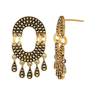 VOYLLA Fringes Curvy Fringe Earrings For Women|Boho|Travel|Summer|Gold Oxidised|Gift for Women & Girls