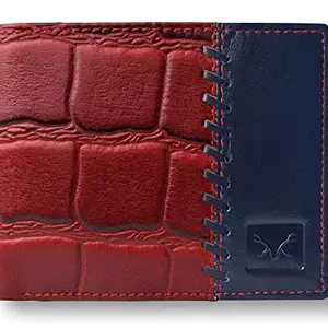 AL FASCINO Men's Leather Wallet, Orchid Red and Blue