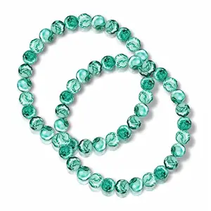 Airtick (Pack Of 2 Pcs) Stretchable Dark Green Color 8mm Moti Pearl Bead Natural Feng-Shui Healing Howlite Crystal Gem Marble Stone Wrist Band Elastic Bracelet For Boy's And Girl's
