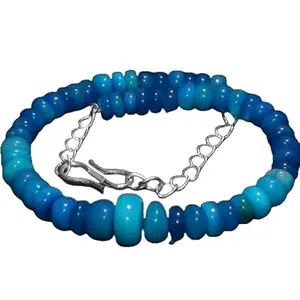 RRJEWELZ Natural Blue Ethiopian Opal 3-7mm Rondelle Shape Smooth Cut Gemstone Beads 7 Inch Adjustable Silver Plated Clasp Bracelet For Men, Women. Natural Gemstone Link Bracelet. | Lcbr_01577