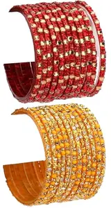 Somil Combo Of Party & Wedding Colorful Glass Kada/Bangle, Pack Of 24, Red,Yellow