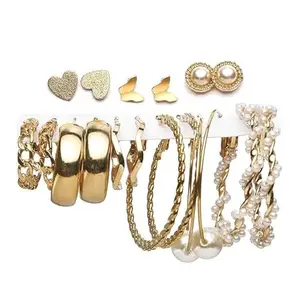 Vembley Gold Plated Latest Stud Earrings combo of 9 Pair for Women and Girls