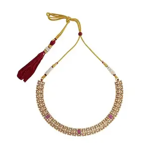 Kushal's Fashion Jewellery Womens Ruby Gold Plated Ethnic Antique Necklace - 422764