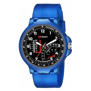 Gadgets World Analog Curren Design Black Dial Stylish Blue Silicone Strap Wrist Watch for Men and Boys, Pack of 1 - CURREN-B-3K-BLU-SFR