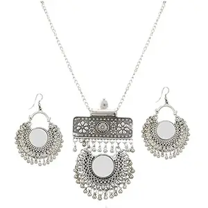 Round Mirror Long Necklace for Women – Traditional Ethnic Design with Reflective Accents