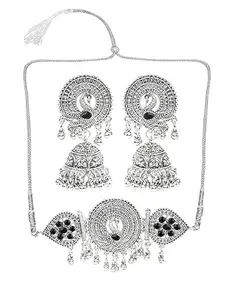 Black Flower Peacock Choker - Elegant Traditional Statement Necklace