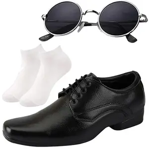 Vitoria l Men Black Lace Formal Shoes with White Socks & Round Black/6