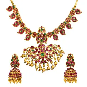 Shining Jewel - By Shivansh Women's Traditional Antique Gold Plated Long Bridal Jewellery Necklace Set (SJN_37_PG)
