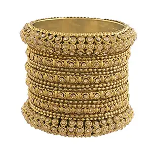 Amazon Brand - Anarva  18K Gold Plated Intricately Designed Traditonal Bangles Set Embellished with Stone for Girls and Women (ADB423-c) (Pack of 1)