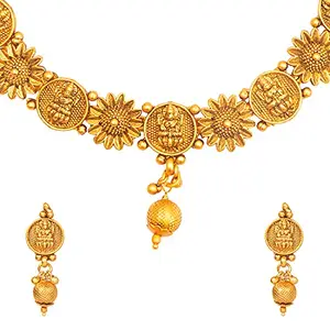 Shining Jewel - By Shivansh Shining Jewel Handcrafted Antique Gold Temple Jewellery Lakshmi Coin Bridal Dulhan Necklace Jewellery Set For Women (SJ_2923)