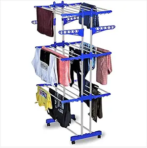 KHUSH KHUSH Heavy Duty Rust-Free Stainless Steel Jumbo Cloth Drying Stand | Clothes Dryer Stands | Laundry Racks with Wheels for Indoor | Outdoor | Balcony