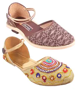 SHREE OL Shree Rajasthani Jaipuri Ethnic Women & Girl's Elastic Sandle Combo Multi