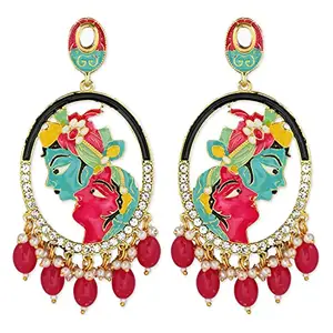 I Jewels 18K Gold Plated Traditional Kundan & Stone Studded Chandbali Earrings For Women(E3080Min)