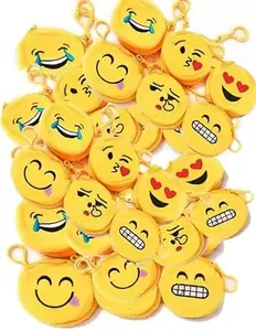 Siva Emoji Smiley Coin Zip Pouch Trendy Cool Soft Fur Money Stationery Accessories Women Wallet -Pack of 15
