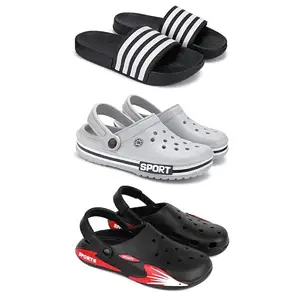 DRACKFOOT Lightweight Classic Slider || Sandals with Clogs for Men-Combo(3)_G-3024-3016-3141-8 Black