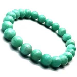 RRJEWELZ Natural Green Amazonite Round Shape Smooth Cut 10mm Beads 7.5 inch Stretchable Bracelet for Healing, Meditation, Prosperity, Good Luck | STBR_01904