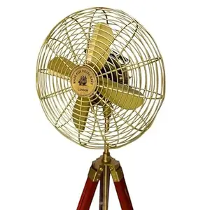 OVERSEAS MART Handmade Brass Antique Vintage Style Pedestal Fan with Wooden AdjustableTripod Stand Retro Design, Unique Collectible, Functional Home Decor Vintage Reproduction Electric Fan Pack of 1 price in India.