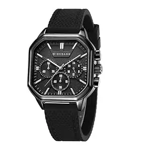Giordano Analog Chronograph Watch for Men with Square Dial, Multi-Function Subdials, Quartz Movement and Silicone Strap