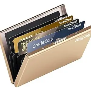 Stealodeal Customized Credit Card Holder with Name Engraved, Lightweight Debit/ATM Card Holder, Metal 8 Slot Card Holder, Men's Wallet, Customized Wallet, Best Valentine Gift for Men (Gold)